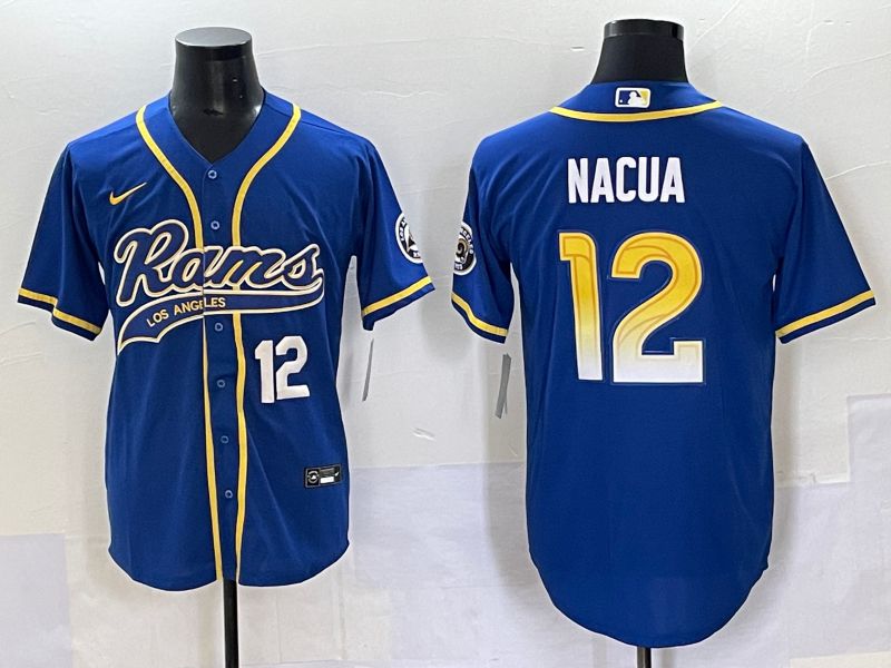 Men 2025 Los Angeles Rams 12 Nacua Blue Joint Name Nike Limited NFL Jersey style 7035